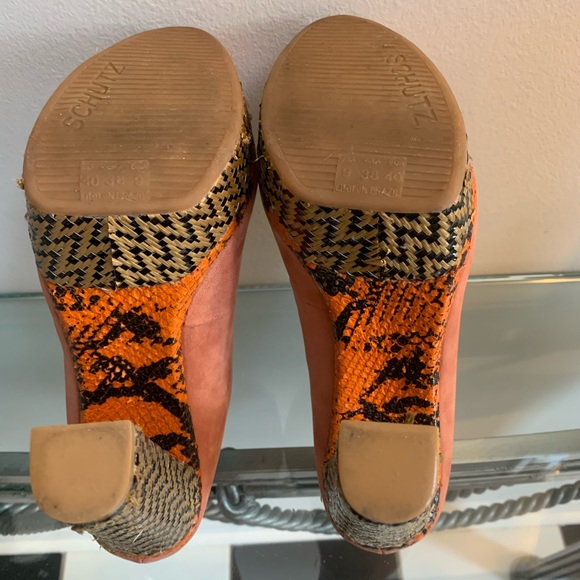 Schutz Wicker Nobuck Block Heel Platforms - Picture 11 of 13